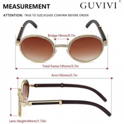 Round Oval Retro Round Diamond Sunglasses for Men-Women Luxury Glasses Fashion Crystal Wood Eyewear Shades - Gold-brown - CQ1...