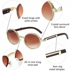 Round Oval Retro Round Diamond Sunglasses for Men-Women Luxury Glasses Fashion Crystal Wood Eyewear Shades - Gold-brown - CQ1...