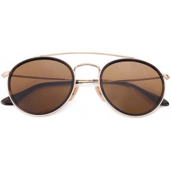 Round Sunglasses Polarized Men Women Sun Glass Lens Mirror Round Double Bridge Eyewear UV400 - Brown Glass - CT18TZIG6ZQ $17.29