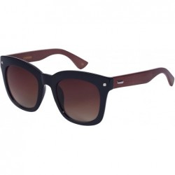 Wayfarer Round Style Wooden Bamboo Women Sunglasses by 32098BM-AP - Black/Brown Temple - C4126UF98ZX $16.24