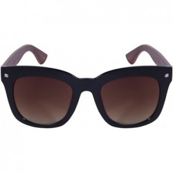 Wayfarer Round Style Wooden Bamboo Women Sunglasses by 32098BM-AP - Black/Brown Temple - C4126UF98ZX $16.24