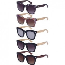 Wayfarer Round Style Wooden Bamboo Women Sunglasses by 32098BM-AP - Black/Brown Temple - C4126UF98ZX $16.24