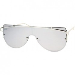 Oversized Super Wide Oversized Sunglasses Wire Metal Flat Top Frame Mirror Lens - Silver (Silver Mirror) - CR1872IL83M $23.35