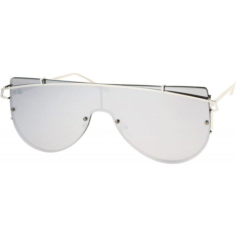 Oversized Super Wide Oversized Sunglasses Wire Metal Flat Top Frame Mirror Lens - Silver (Silver Mirror) - CR1872IL83M $13.95