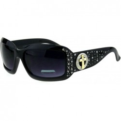 Rectangular Womens Crucifix Jewel Sparkling Rhinestone Rectangular Butterfly Sunglasses - Black Smoke - CO18GO0HOXZ $26.10