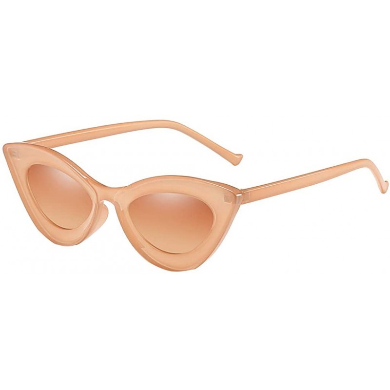 Rectangular Vintage Cat Eye Sunglasses With Color Frames Shades Retro Style Glasses For Women - Khaki - CD196YY6KAI $8.68