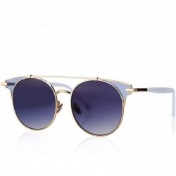 Round Fashion Sunglasses Mirrored Standard Protection - Blue Gradient Lens - C8187ETRO4H $19.80