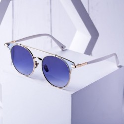 Round Fashion Sunglasses Mirrored Standard Protection - Blue Gradient Lens - C8187ETRO4H $19.80