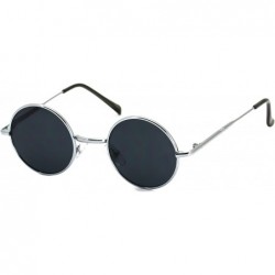 Round John Lennon Hipster Fashion Sunglasses Small Metal Round Circle Elton Style - Silver Black Lens - CJ180NIQM9L $7.40