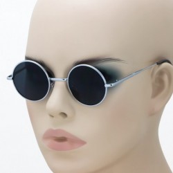 Round John Lennon Hipster Fashion Sunglasses Small Metal Round Circle Elton Style - Silver Black Lens - CJ180NIQM9L $7.40