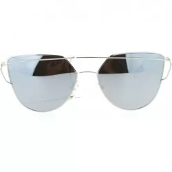 Wayfarer Wire Metal Flat Top Rim Futuristic Unique Horn Rim Sunglasses - Silver Mirror - CZ12DA4L19R $15.65