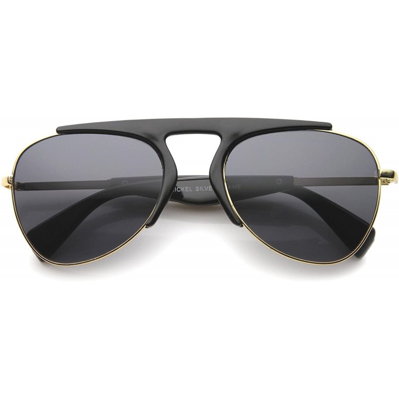 Rimless Modern Oversize Semi-Rimless Frame Teardrop Lens Aviator Sunglasses 57mm - Black-gold / Smoke - CA12I21RIPF $9.73