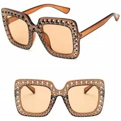 Square Women Fashion Square Frame Rhinestone Decor Sunglasses Sunglasses - Brown - CK1905GIOMD $38.99