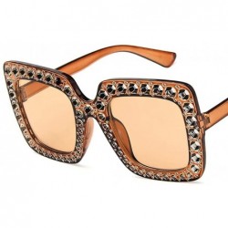 Square Women Fashion Square Frame Rhinestone Decor Sunglasses Sunglasses - Brown - CK1905GIOMD $26.17