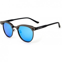 Round Retro Polarized Sunglasses for Men Women 100% UV400 Protection Eyewear Sun Glasses - Gray Frame/Blue Lens - C1185TN7726...