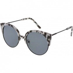 Rimless Women's Half Frame Ultra Slim Arms Round Flat Lens Cat Eye Sunglasses 53mm - Black Grey Black / Smoke - C4184RAMLN9 $...