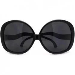Butterfly Wavy Curly Drop Temple Extra Large Round Butterfly Sunglasses - Black - CG11YNNH81V $21.15
