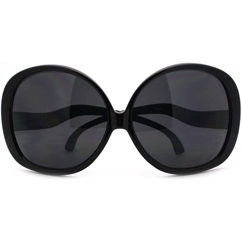 Butterfly Wavy Curly Drop Temple Extra Large Round Butterfly Sunglasses - Black - CG11YNNH81V $8.74