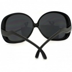 Butterfly Wavy Curly Drop Temple Extra Large Round Butterfly Sunglasses - Black - CG11YNNH81V $8.74