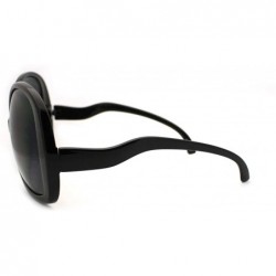 Butterfly Wavy Curly Drop Temple Extra Large Round Butterfly Sunglasses - Black - CG11YNNH81V $8.74