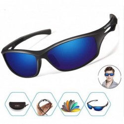 Rimless Polarized Sports Sunglasses For Men Women Cycling Driving Sun Glasses TR90 Frame - Black-blue Lens - CL18GSKHXX9 $19.30