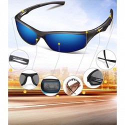 Rimless Polarized Sports Sunglasses For Men Women Cycling Driving Sun Glasses TR90 Frame - Black-blue Lens - CL18GSKHXX9 $19.30