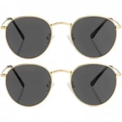 Round Small Round Polarized Sunglasses for Men Women Mirrored Lens Classic Circle Sun Glasses - Gold/Black 2pack - CF19D8EKOS...