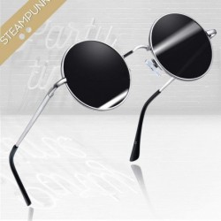 Wayfarer Polarized Lennon Round Sunglasses Women Men Circle Hippie Sun Glasses - Silver Black+blue - C7196YTDCD5 $19.66