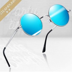 Wayfarer Polarized Lennon Round Sunglasses Women Men Circle Hippie Sun Glasses - Silver Black+blue - C7196YTDCD5 $19.66