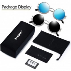 Wayfarer Polarized Lennon Round Sunglasses Women Men Circle Hippie Sun Glasses - Silver Black+blue - C7196YTDCD5 $19.66