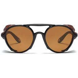 Shield Side Shield Vintage Retro Steampunk Sunglasses Classic Round Circular Glasses - Brown - C718TS2KZ8C $18.24