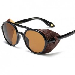 Shield Side Shield Vintage Retro Steampunk Sunglasses Classic Round Circular Glasses - Brown - C718TS2KZ8C $18.24