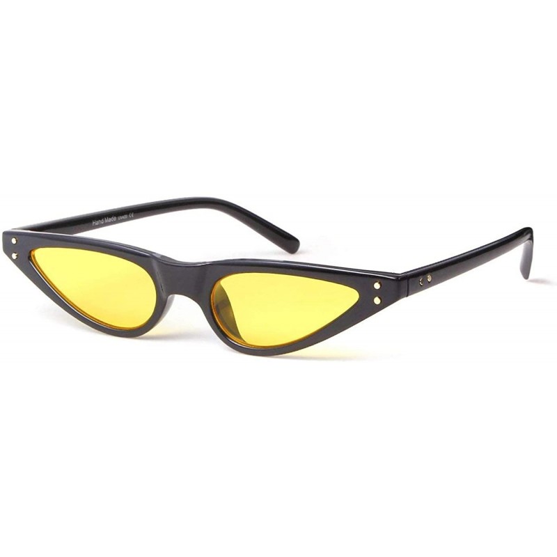 Cat Eye Vintage Retro Cat Eye Sunglasses for Women Small Designer Shade UV400 Glasses - Yellow - CB18D37200G $8.47