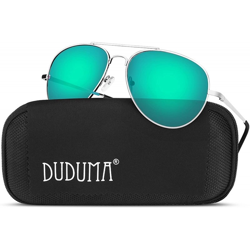 Sport Sunglasses for Mens Womens Mirrored Sun Glasses Shades with Uv400 - Silver frame/Green-Blue mirror lens - C211VRID6GL $...