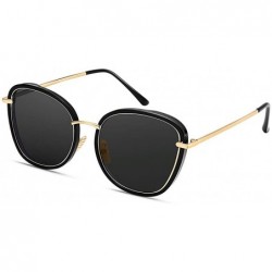 Cat Eye Classic Cat Eye Sunglasses for Women Oversized Metal Frame Mirrored - 15-black - CD18QZH35CK $19.05