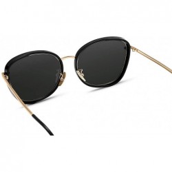 Cat Eye Classic Cat Eye Sunglasses for Women Oversized Metal Frame Mirrored - 15-black - CD18QZH35CK $10.28