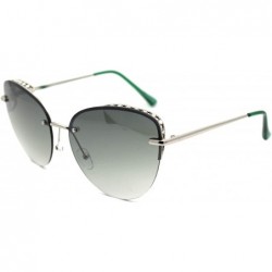 Rimless Womens Rhinestone Edge Jewel Rimless Cat Eye Sunglasses - Silver Green - C318XSO8NAL $24.94