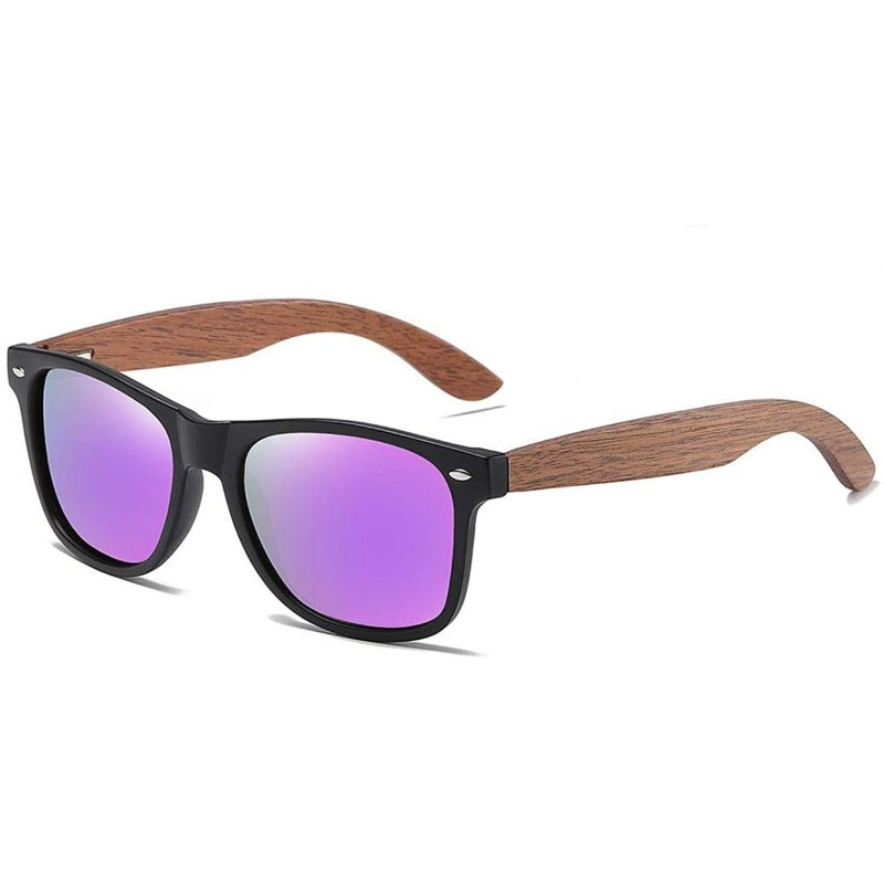 Oval Walnut Wooden Polarized Men's Sunglasses Square Frame Sun Glasses Women Oculos De Sol Masculino S7061h - Purple - CH1985...