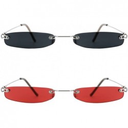 Semi-rimless Vintage Rectangle Sunglasses for Women Men Retro Small Thin Sunglasses Metal Frame - Grey&red(2 Pack) - CI195I9O...
