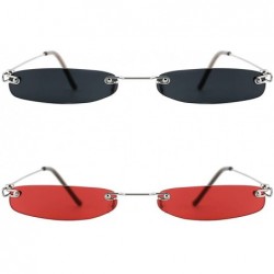 Semi-rimless Vintage Rectangle Sunglasses for Women Men Retro Small Thin Sunglasses Metal Frame - Grey&red(2 Pack) - CI195I9O...