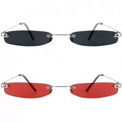 Semi-rimless Vintage Rectangle Sunglasses for Women Men Retro Small Thin Sunglasses Metal Frame - Grey&red(2 Pack) - CI195I9O...