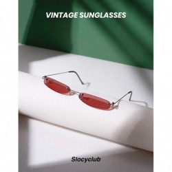 Semi-rimless Vintage Rectangle Sunglasses for Women Men Retro Small Thin Sunglasses Metal Frame - Grey&red(2 Pack) - CI195I9O...