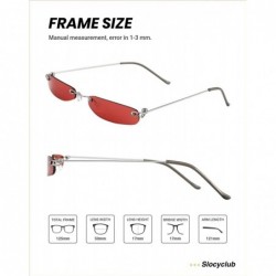 Semi-rimless Vintage Rectangle Sunglasses for Women Men Retro Small Thin Sunglasses Metal Frame - Grey&red(2 Pack) - CI195I9O...