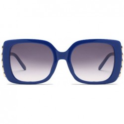 Square Fashion Square Frame Sunglasses Women Luxury Brand Designer Vintage Blue Sun Glasses Female Shades - Black - CL198ZST6...