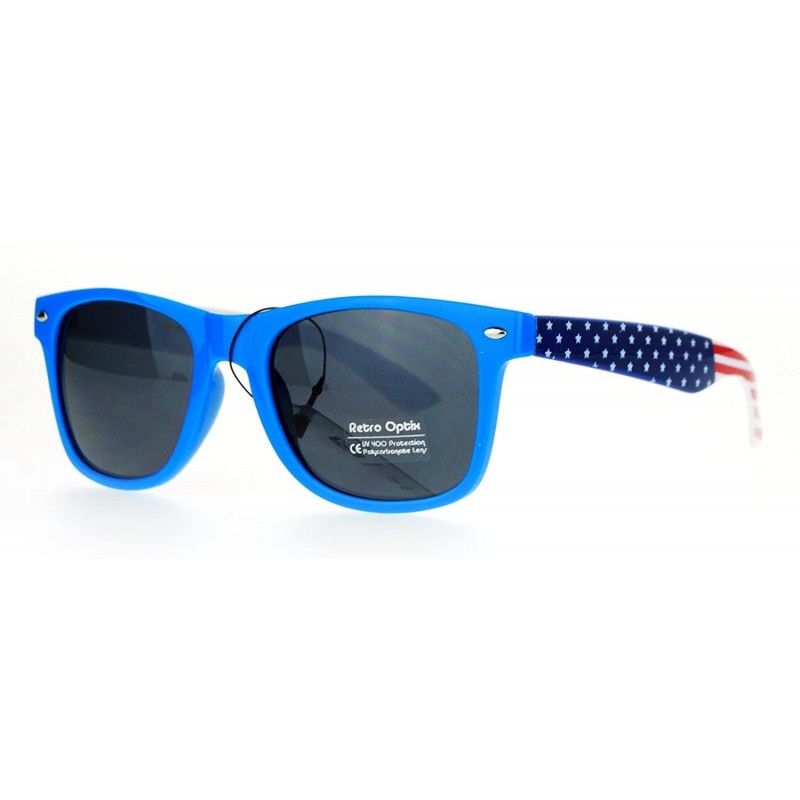 Wayfarer American Flag Arm Horn Rim Horned Sunglasses - Blue - CA12FJV6PMD $10.77