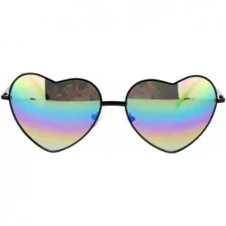 Aviator Womens Rusta Mirrored Mirror Lens Heart Shape Wire Rim Retro Sunglasses - Black - CJ11NI0G1R7 $19.19