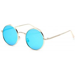 Round Fashion Punk Style Small Round Sunglasses Lady Vintage Men Metal Full Frame Sun Glasses UV400 - Blue - C618RLO6894 $9.80