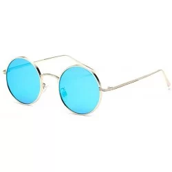 Round Fashion Punk Style Small Round Sunglasses Lady Vintage Men Metal Full Frame Sun Glasses UV400 - Blue - C618RLO6894 $22.58