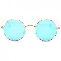 Round Fashion Punk Style Small Round Sunglasses Lady Vintage Men Metal Full Frame Sun Glasses UV400 - Blue - C618RLO6894 $9.80