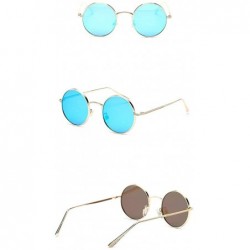 Round Fashion Punk Style Small Round Sunglasses Lady Vintage Men Metal Full Frame Sun Glasses UV400 - Blue - C618RLO6894 $9.80